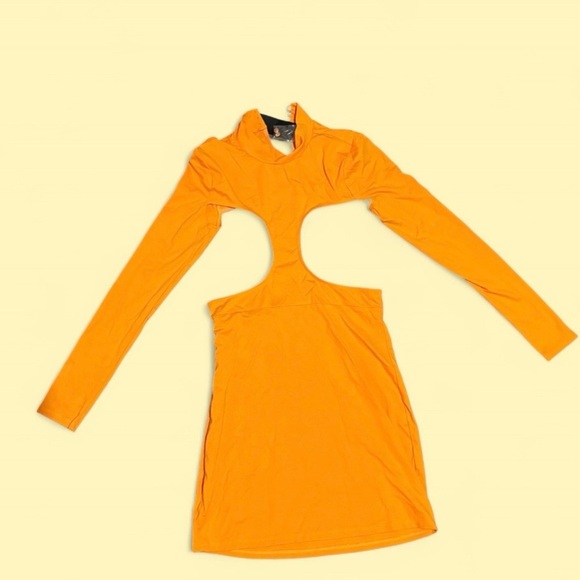 h:ours NWT Antonella Cut-Out Long Sleeve Mini Dress – Bright Orange – Size M - Picture 3 of 11